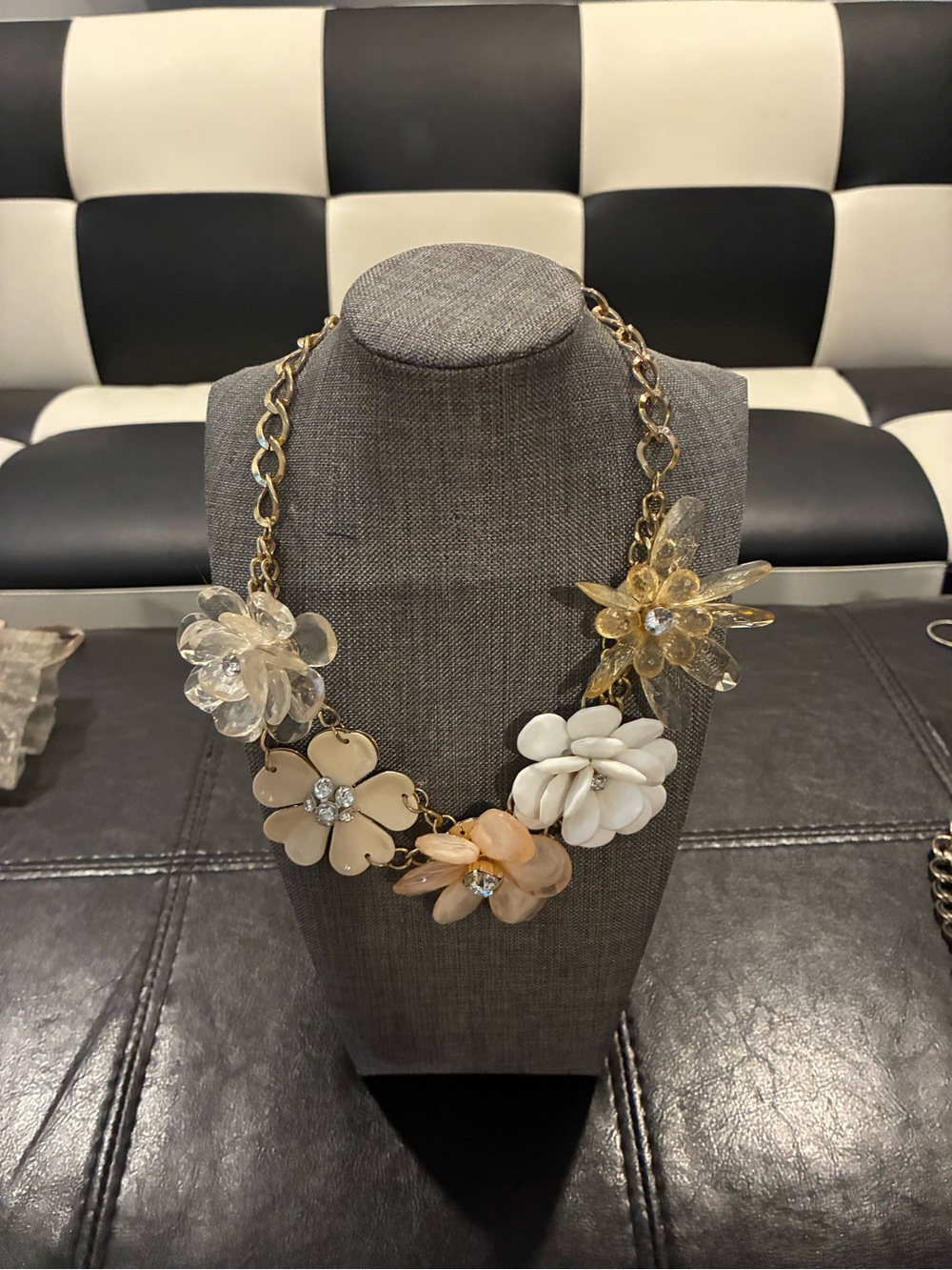 Floral Statement Necklace in Cream, Beige and Gold